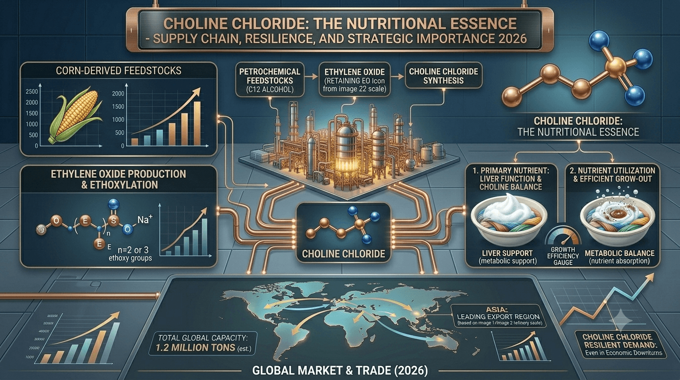 Cloruro de colina: el aditivo para piensos relacionado con el maíz, el óxido de etileno y la nutrición animal
