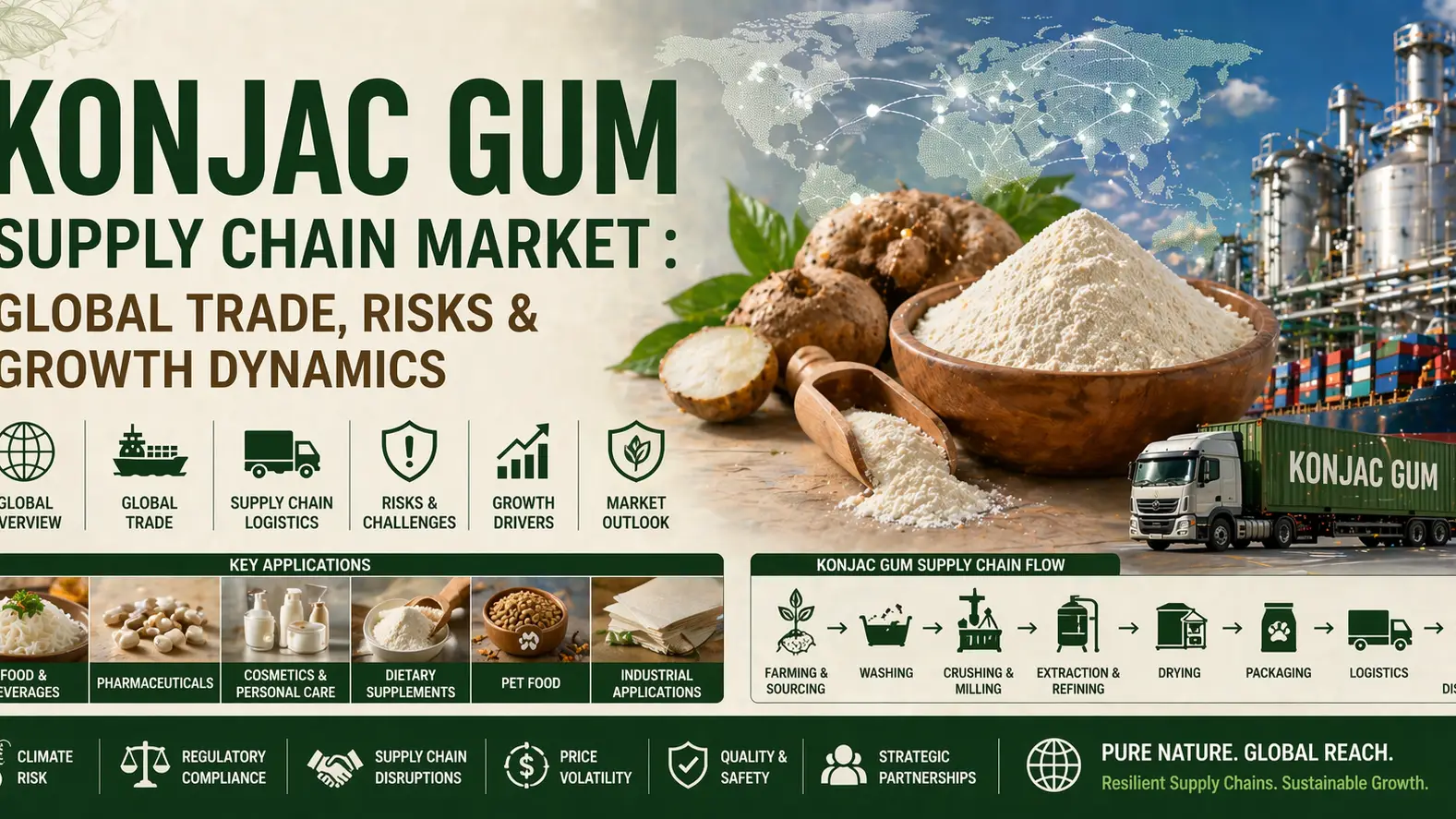 Mercado de la cadena de suministro de goma de konjac: comercio mundial, riesgos y dinámica de crecimiento